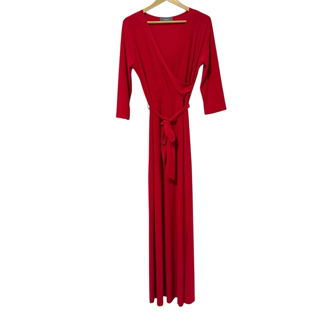 Sawyer Size Medium Red Caramela Faux Wrap Waist Tie Maxi Dress Y2K Regencycore